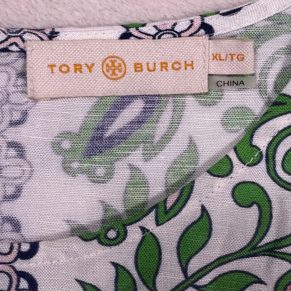Tory Burch XL Hicks Garden Party Linen Shift Dress Matching Scarf Wrap Set Mod